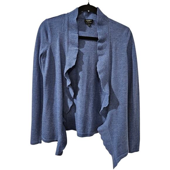 Talbots 100% Merino Wool Blue Ruffle Open Front Cardigan Womens Size‎ Small - Picture 1 of 5